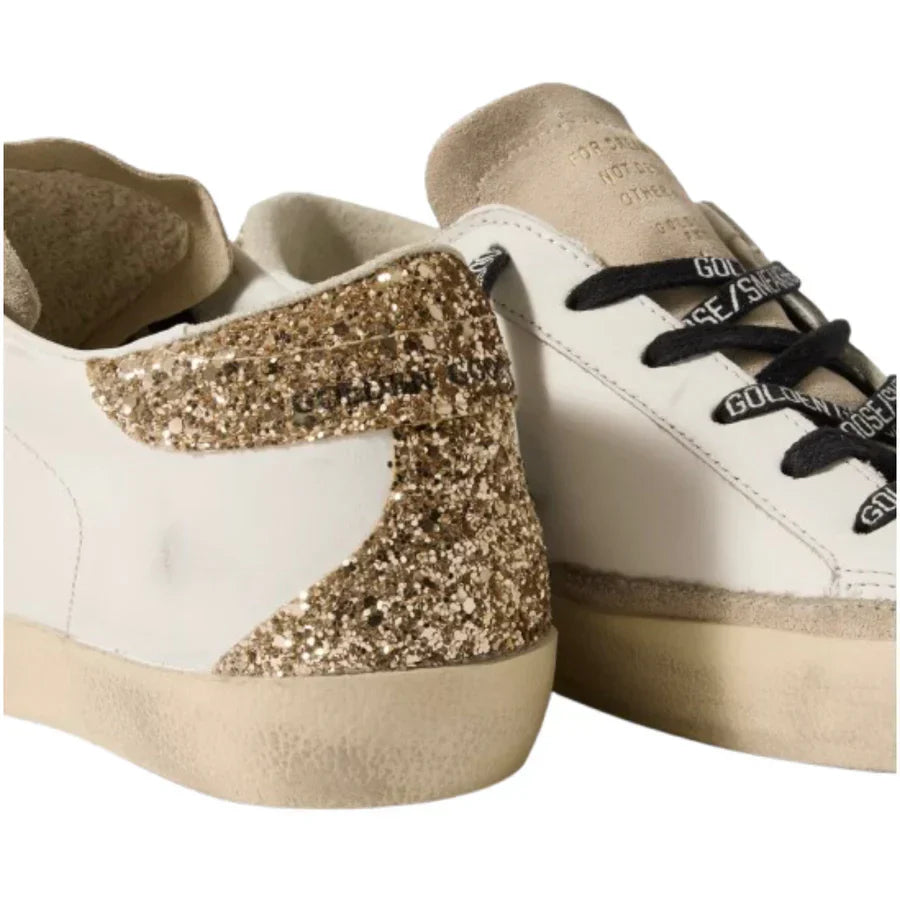 GOLDEN GOOSE Super-Star distressed suede-trimmed glittered leather sneakers
