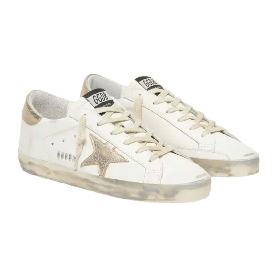 Golden Goose Women's Super-Star with gold sparkle foxing and metal stud lettering