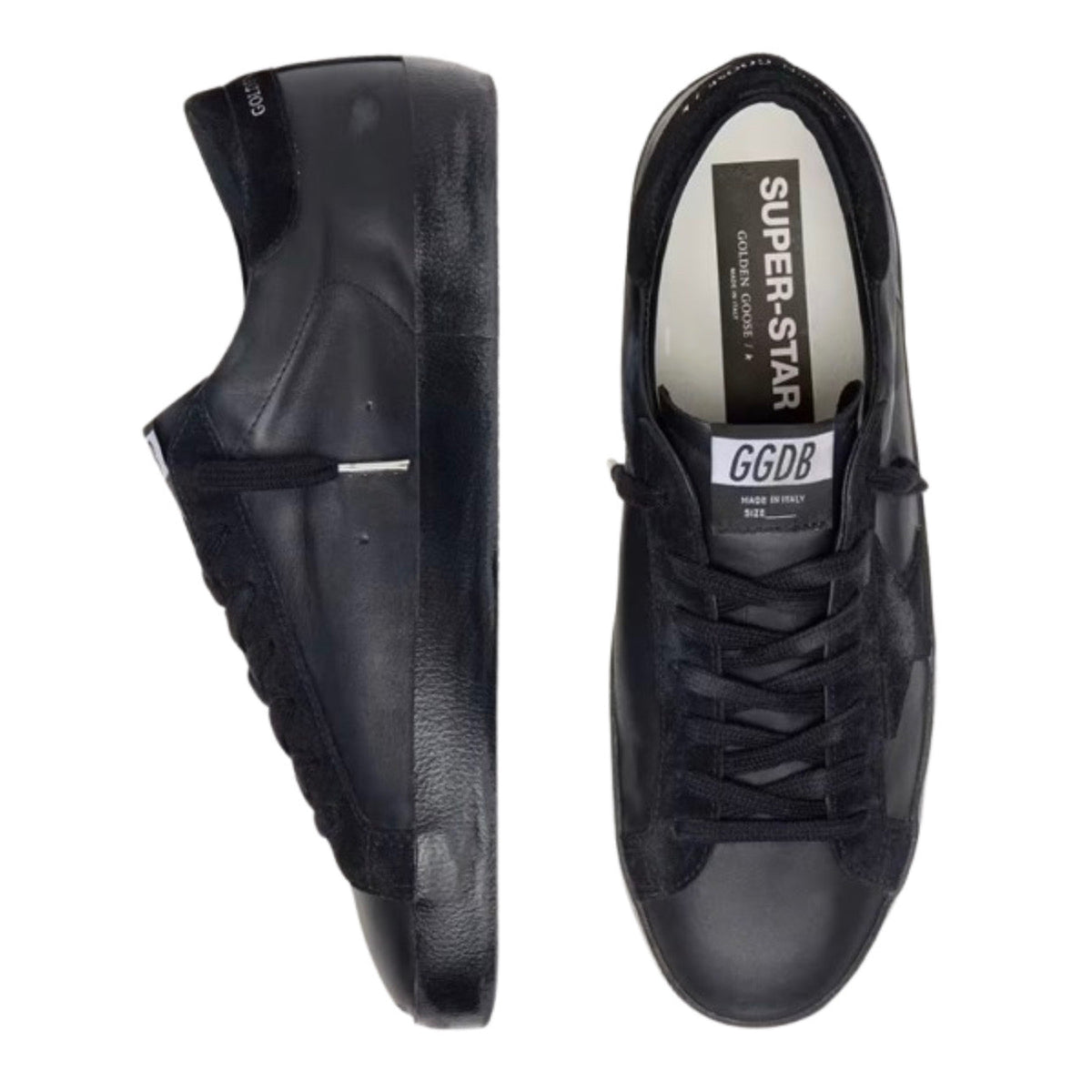 Golden Goose Super-Star in black nappa with black suede star and heel tab